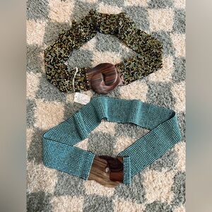 Colorful Beaded Stretch Belt with Wooden Buckle Plus Size 3 inch width 37 inch